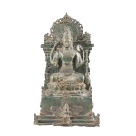 Indonesian Bronze Lord Vishnu Seated on Throne with Garuda 12" | Divine Protector Sculpture | Cosmic Balance Symbol | Intricate Artistry | Majestic Home Decor